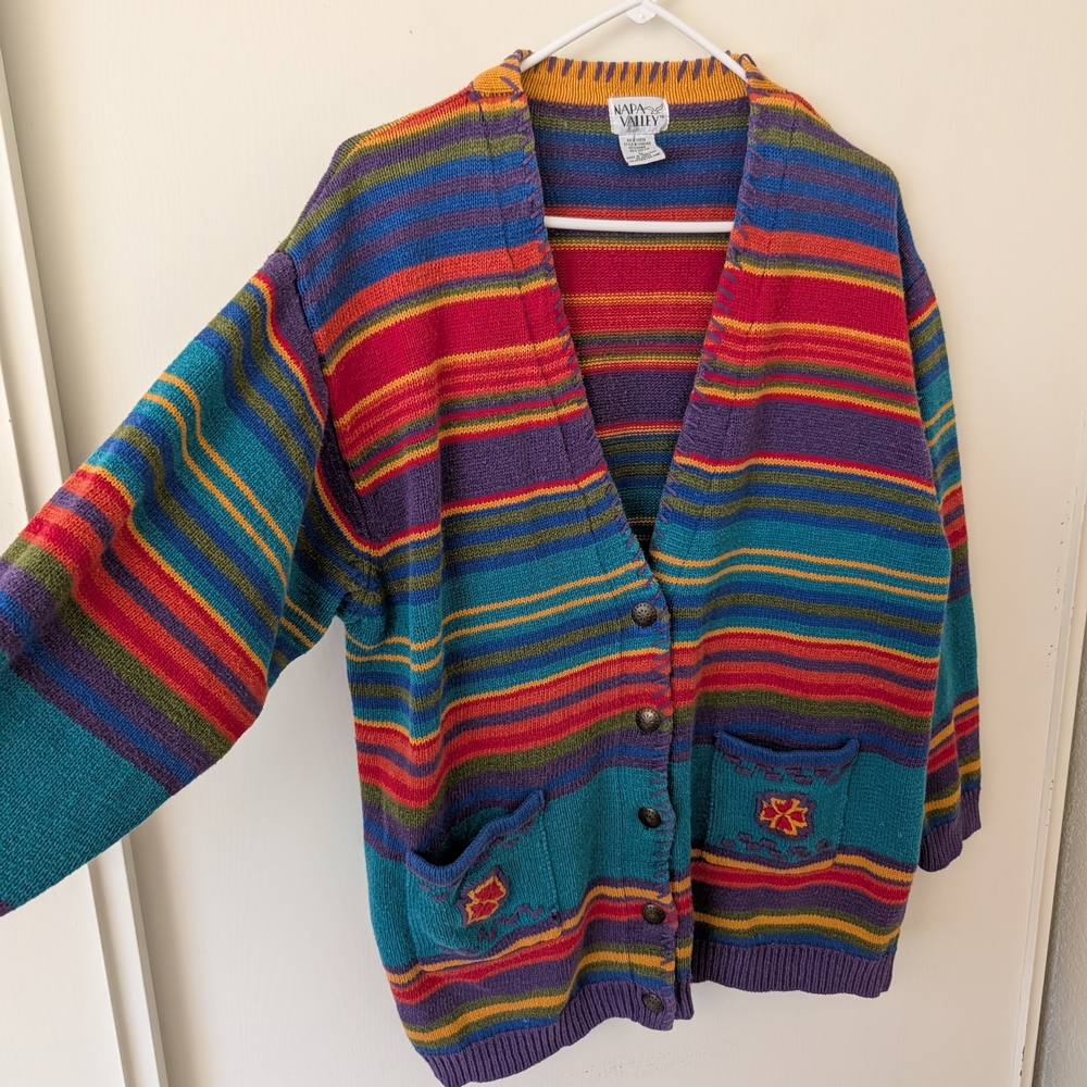Vintage Napa Valley Womens Large Striped Cardigan Academia Eclectic Grandma - Picture 4 of 6